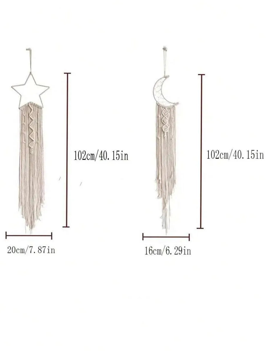 2pcs Moon & Star Tassel Wall Hangings, Boho Home & Room Decor, Unique Wall Art, Perfect Birthday & Graduation Gifts