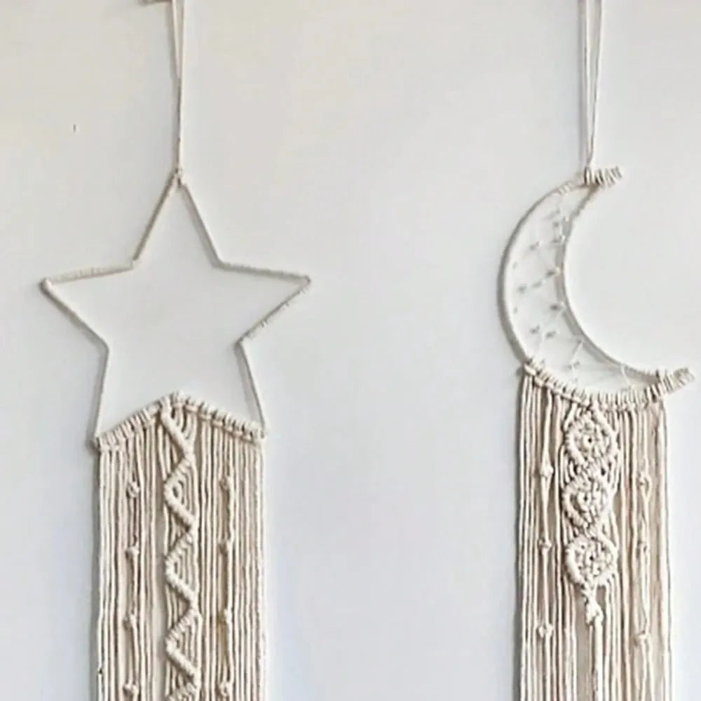 2pcs Moon & Star Tassel Wall Hangings, Boho Home & Room Decor, Unique Wall Art, Perfect Birthday & Graduation Gifts