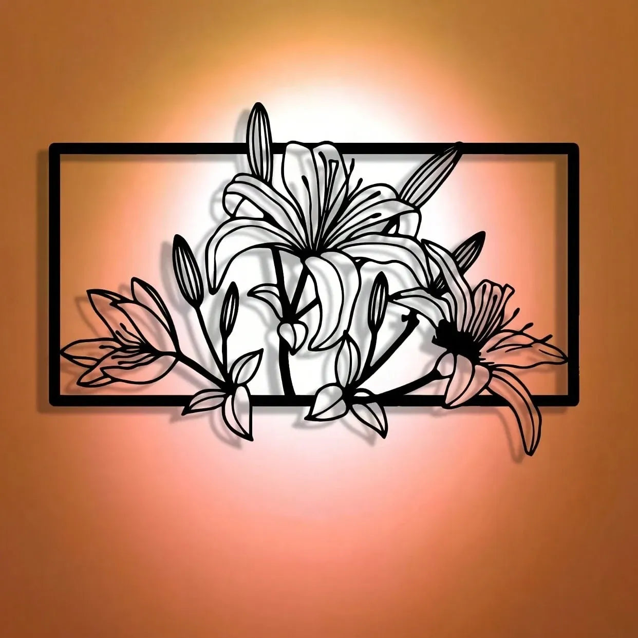 Elegant Metal Lily Flower Wall Art - Abstract Iron Outline Decor for Indoor Outdoor, Garden & Home Gift