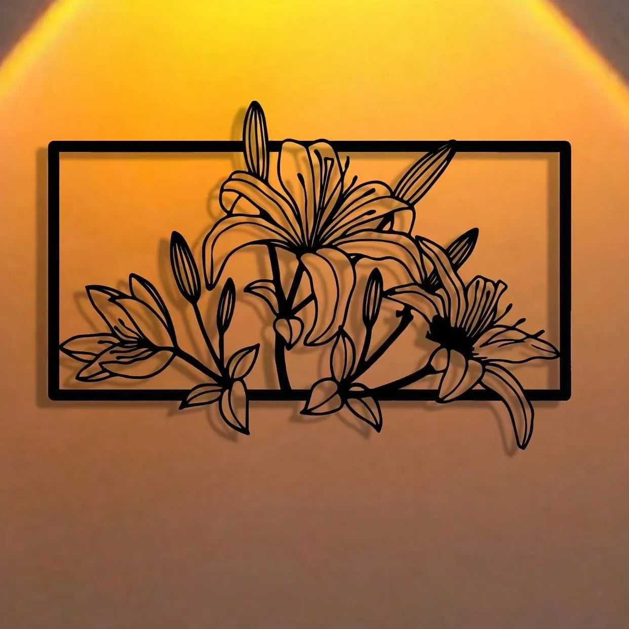 Elegant Metal Lily Flower Wall Art - Abstract Iron Outline Decor for Indoor Outdoor, Garden & Home Gift