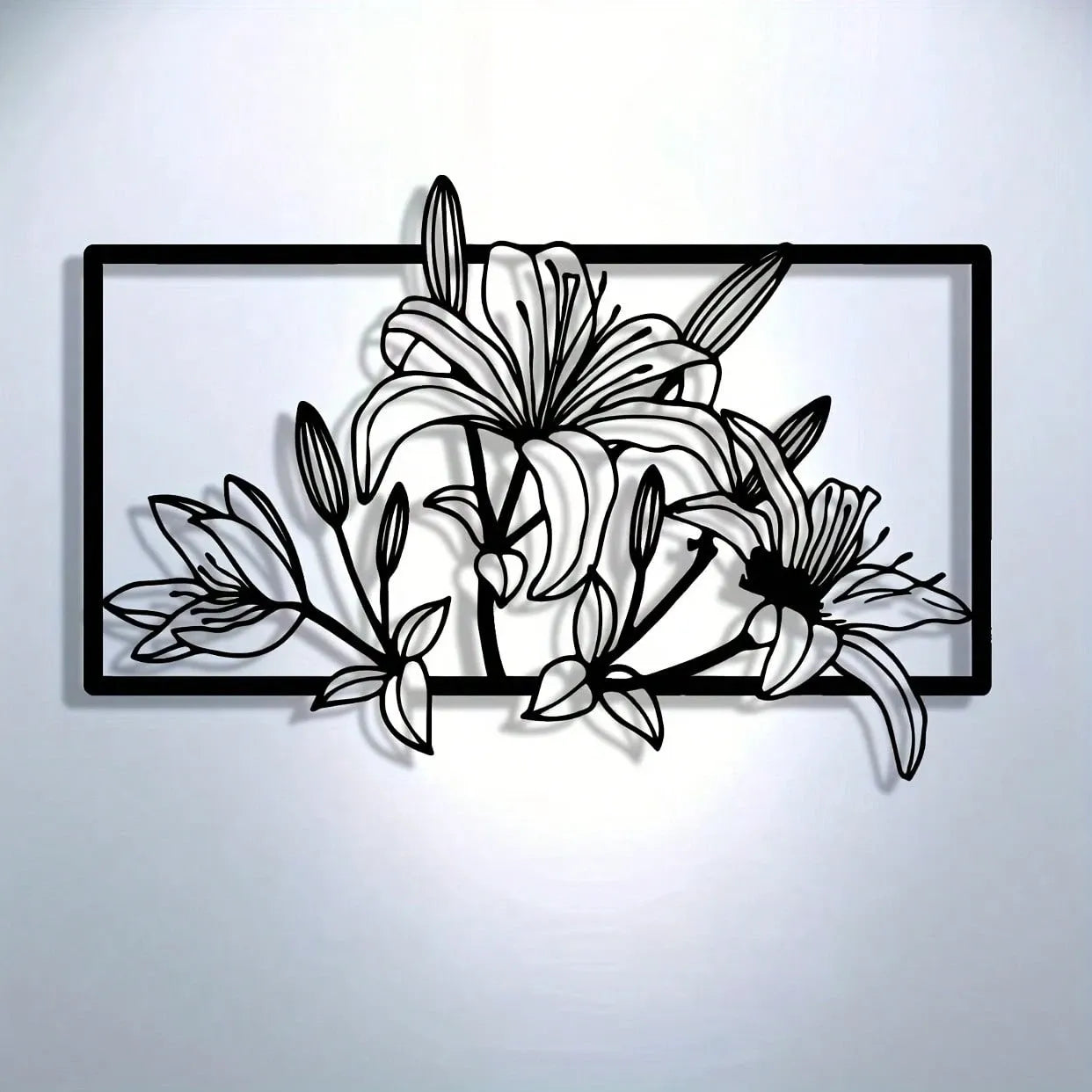 Elegant Metal Lily Flower Wall Art - Abstract Iron Outline Decor for Indoor Outdoor, Garden & Home Gift