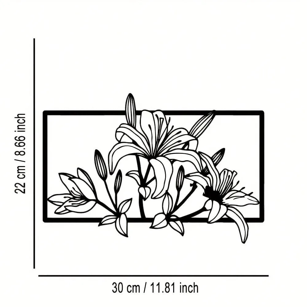 Elegant Metal Lily Flower Wall Art - Abstract Iron Outline Decor for Indoor Outdoor, Garden & Home Gift