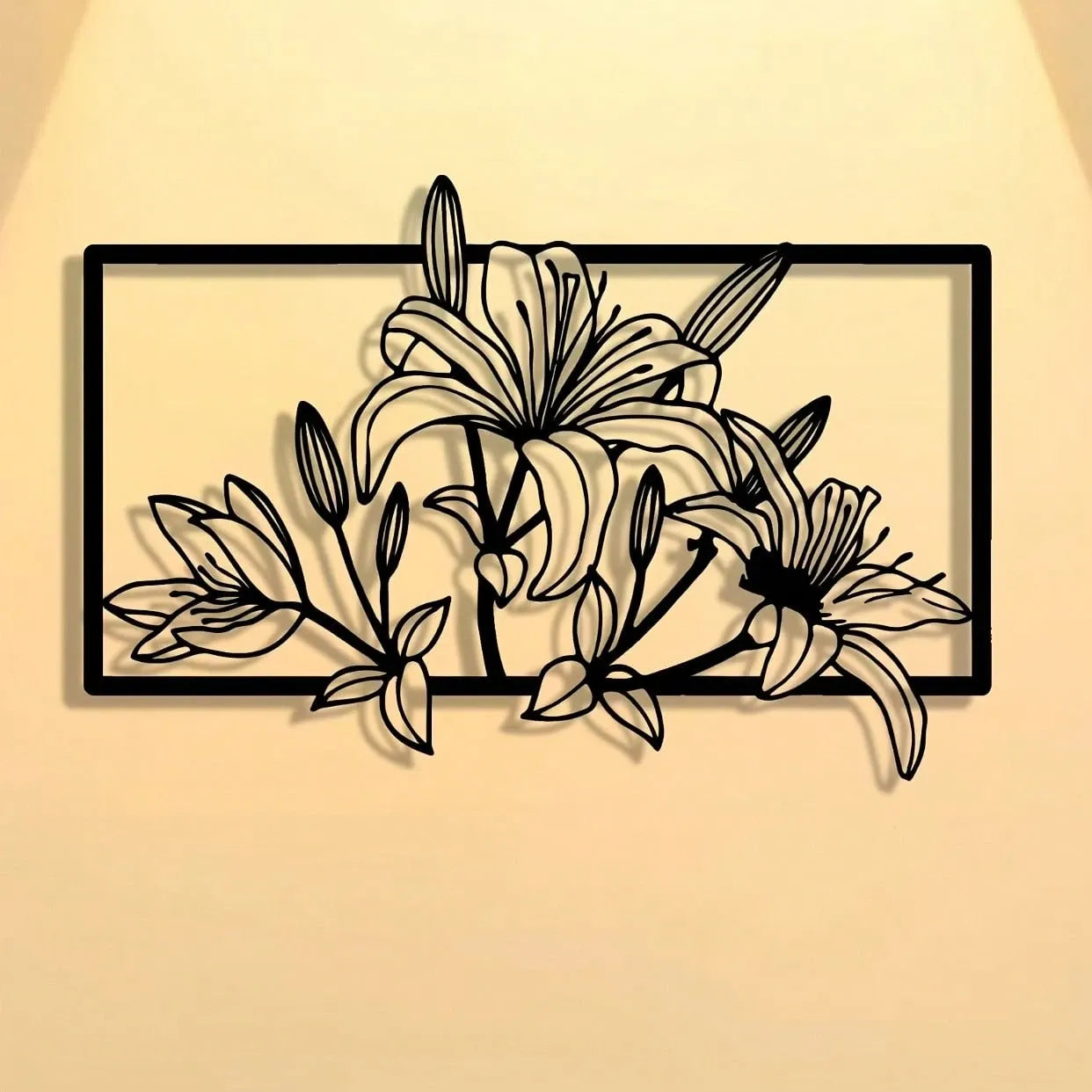 Elegant Metal Lily Flower Wall Art - Abstract Iron Outline Decor for Indoor Outdoor, Garden & Home Gift
