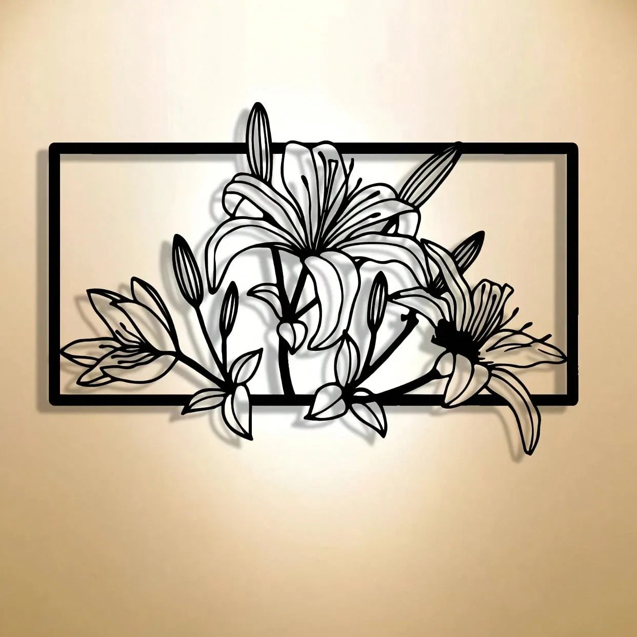 Elegant Metal Lily Flower Wall Art - Abstract Iron Outline Decor for Indoor Outdoor, Garden & Home Gift