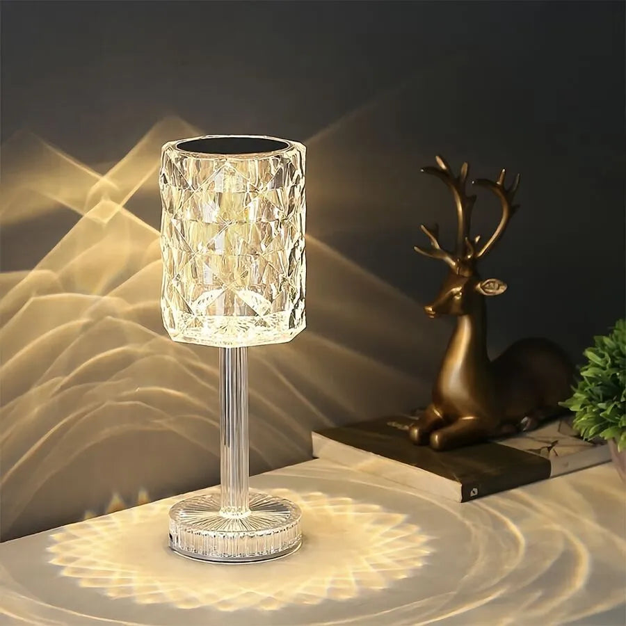 Portable Acrylic Crystal Table Lamp with Touch Control, Cordless Rechargeable LED Night Light, 3-Color