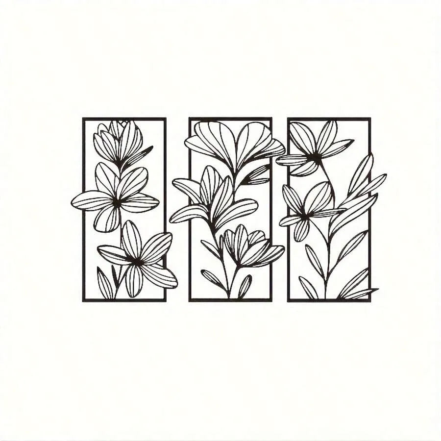 3-Piece Floral Metal Wall Art Set – Stylish Feather-Free Wall Hanging Decor for Living Room & Bedroom, Elegant Interior Accent, No Electricity Needed