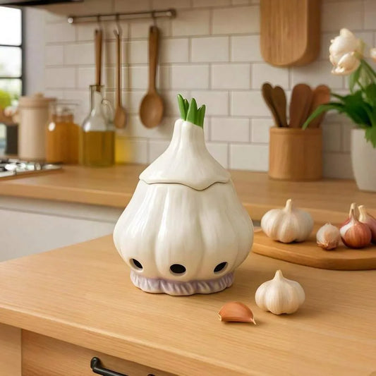 Ceramic Garlic & Onion Keeper Jar with Ventilation - Freshness Preserving Kitchen Storage Container for Countertop, Fridge & Pantry, Elegant Multi-Use Home Decor Gift