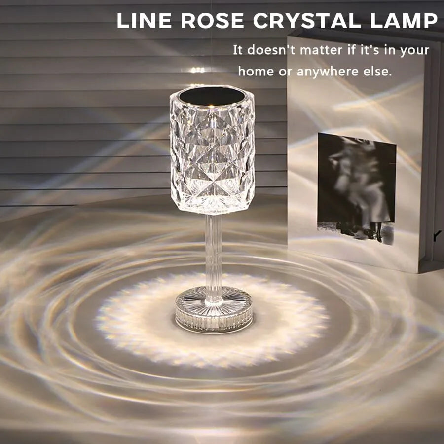 Portable Acrylic Crystal Table Lamp with Touch Control, Cordless Rechargeable LED Night Light, 3-Color