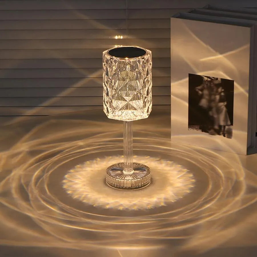 Portable Acrylic Crystal Table Lamp with Touch Control, Cordless Rechargeable LED Night Light, 3-Color
