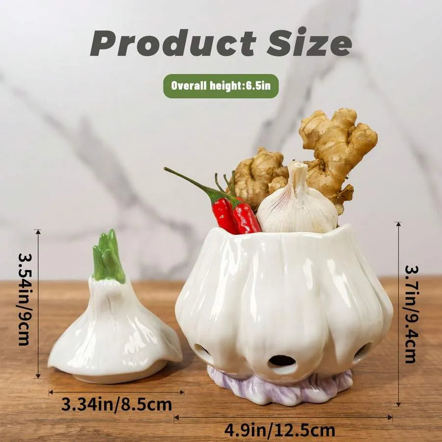 Ceramic Garlic & Onion Keeper Jar with Ventilation - Freshness Preserving Kitchen Storage Container for Countertop, Fridge & Pantry, Elegant Multi-Use Home Decor Gift