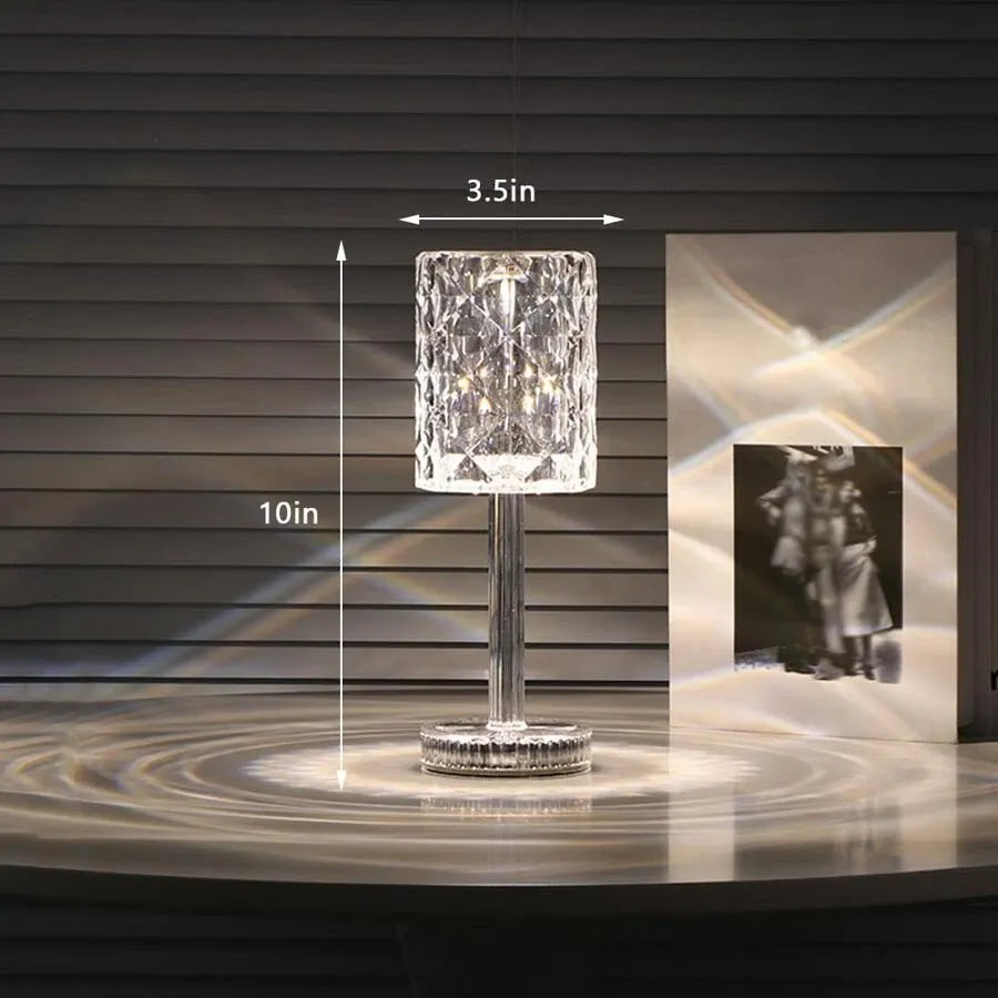 Portable Acrylic Crystal Table Lamp with Touch Control, Cordless Rechargeable LED Night Light, 3-Color
